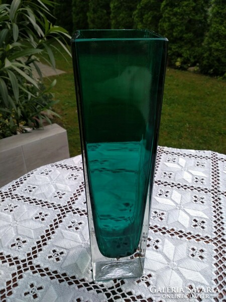 Swedish rectangular turquoise green clear glass vase /gunnar ander lindshammer/ from 1950