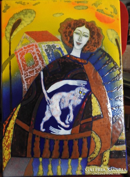 Svetlana Tóth - fire enamel picture - cat woman