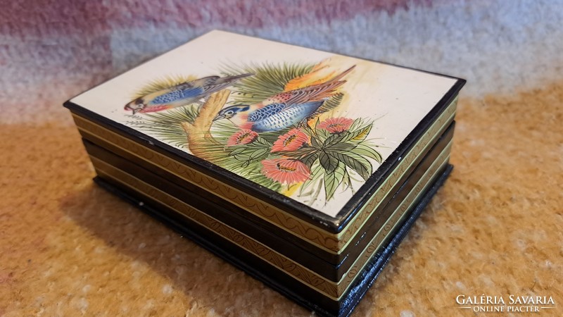 Antique lacquer box, wooden lacquer box with birds 1. (L3741)