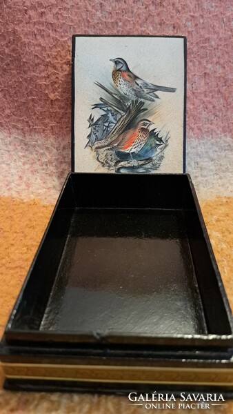 Antique lacquer box, wooden lacquer box with birds 6. (L3746)