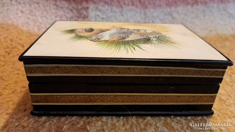 Antique lacquer box, wooden lacquer box with birds 8. (L3748)