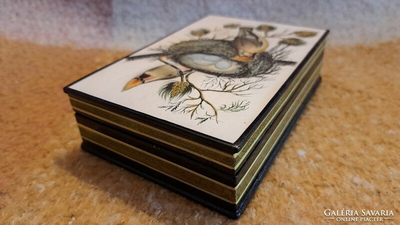Antique lacquer box, wooden lacquer box with birds 3. (L3743)