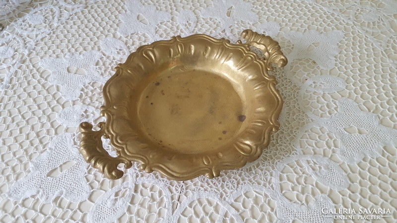 Nicely decorated small brass serving bowl with handles