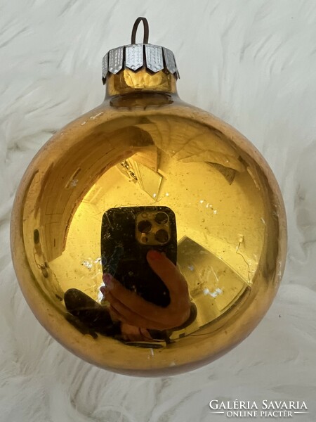 Régi üveg nagyméretű arany karácsonyfadísz