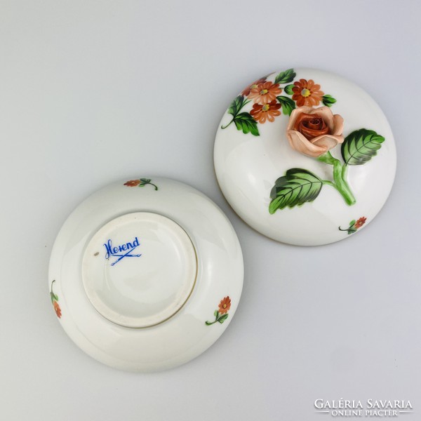 Herend porcelain bonbonier with rose tongs, box