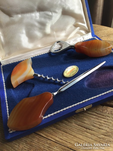 Old agate mineral drink accessory set in box