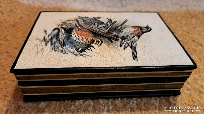 Antique lacquer box, wooden lacquer box with birds 6. (L3746)