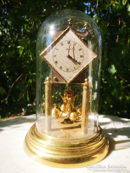 Art deco 400-day annual glass drilling table clock marked, engraved dial, beautiful cube shape