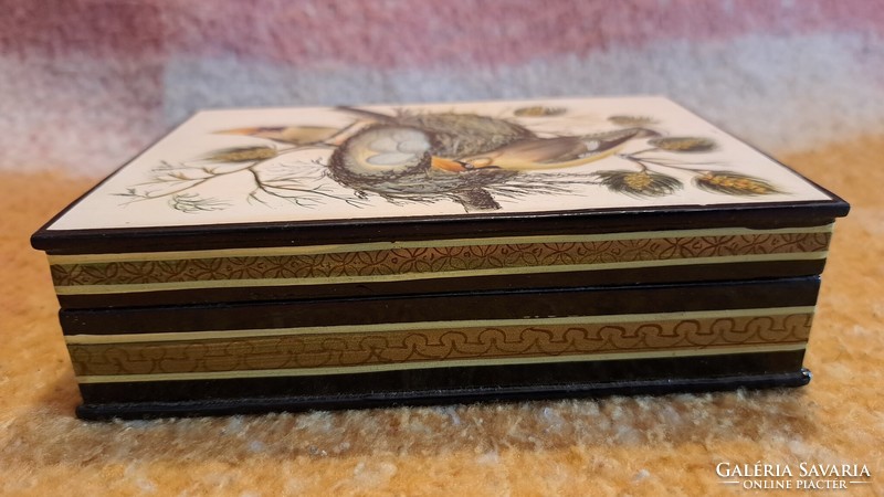 Antique lacquer box, wooden lacquer box with birds 3. (L3743)