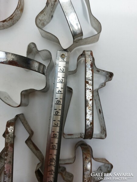Old confectioner's tool metal dough cutter Christmas baking tin 12 stars angel pine tree moon