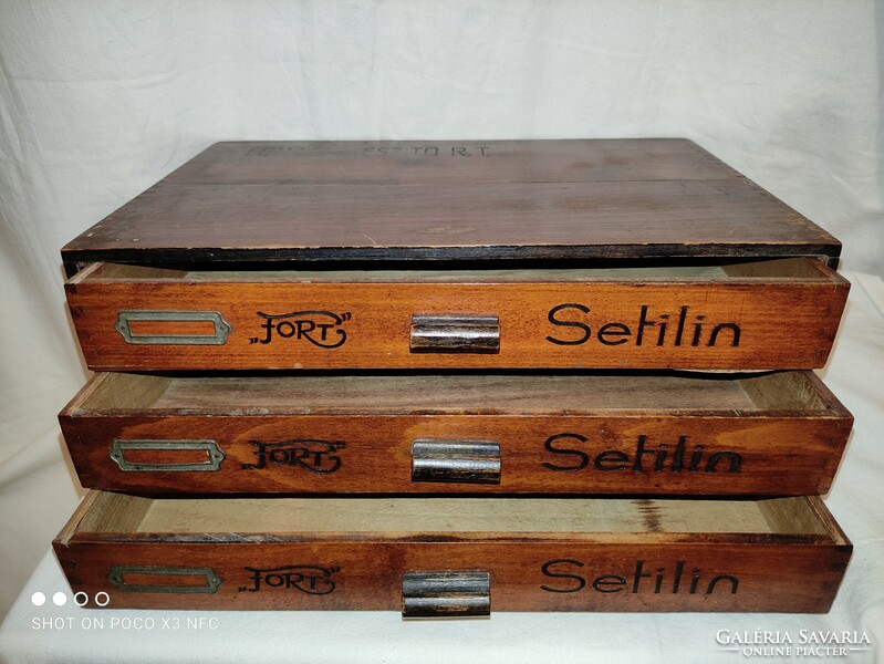 Antique zatócsbolti 3-drawer fort setilin wooden box cabinet sewing box thread holder 