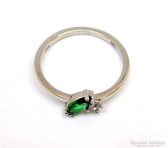 White gold ring with green and white stones (zal-au117465))