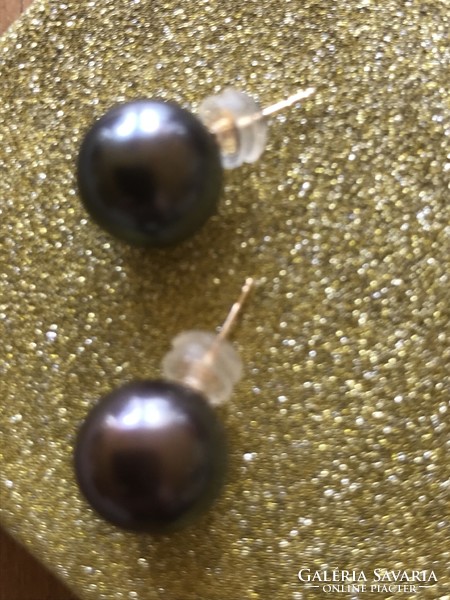 New, Tahitian pearl earrings with 18 carat gold setting
