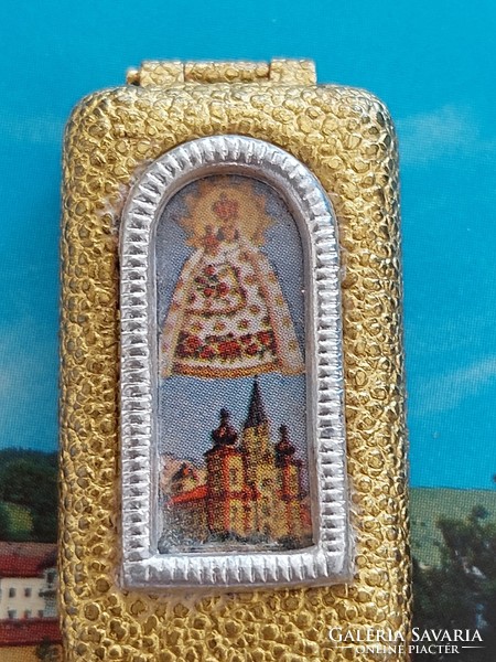 Régi kegytárgy Mariazell vallási mini szelence szentkép 2 db