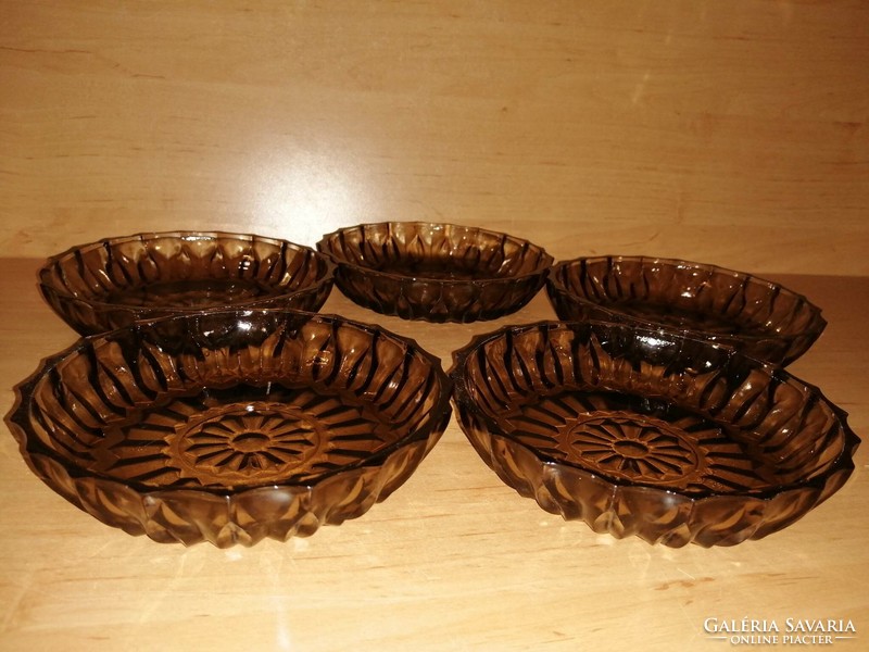 Set of 5 retro smoke-colored glass small plates - diameter 14 cm (bb)