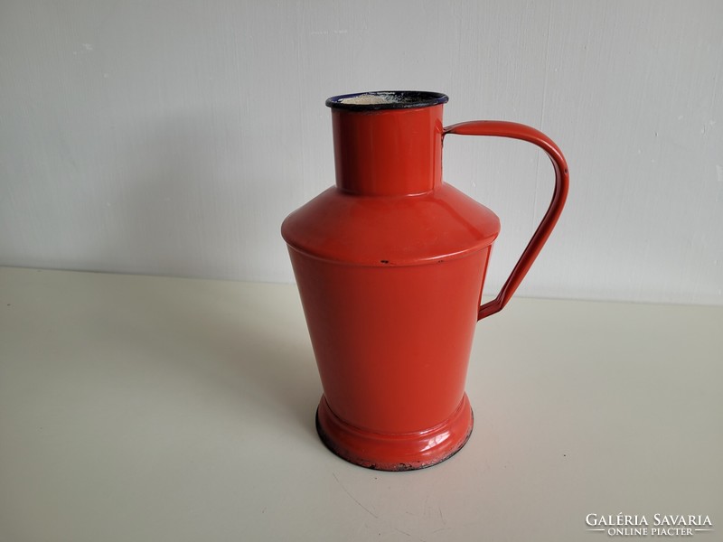 Old vintage 2 liter red enamel small jug with enameled 2 l water jug