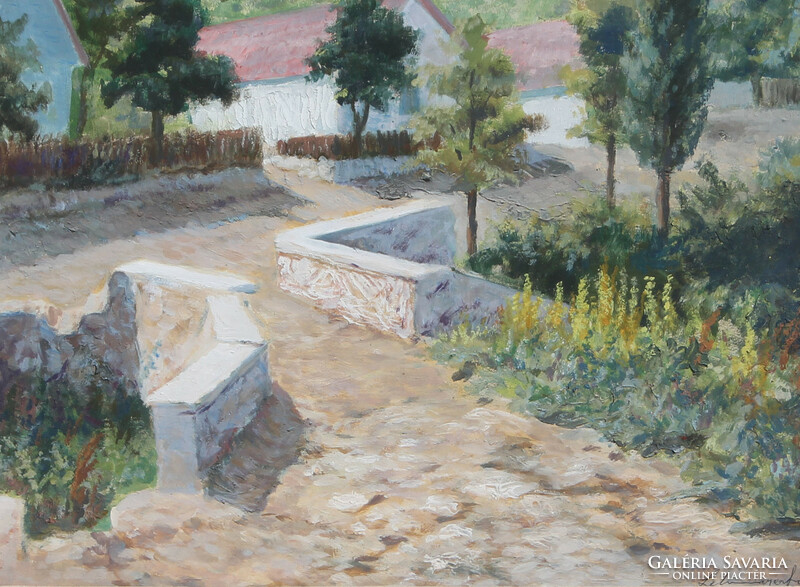 Hungarian painter: small bridge in the village