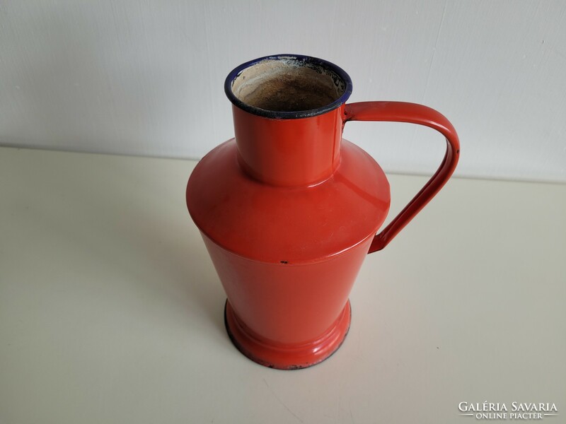 Old vintage 2 liter red enamel small jug with enameled 2 l water jug