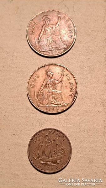 II. Erzsébet 1 penny 1963 ,1966 .fél penny 1960