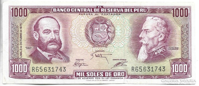 1000 Soles de Oro 1975 Peru Ritka