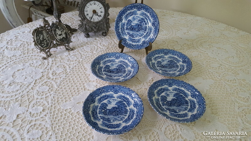 5 English faience grindley saucers.