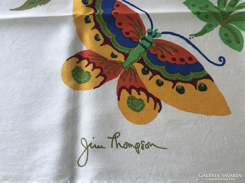 Vintage Jim Thompson selyemkendő hatalmas virágokkal és pillangókkal, 87 x 86 cm