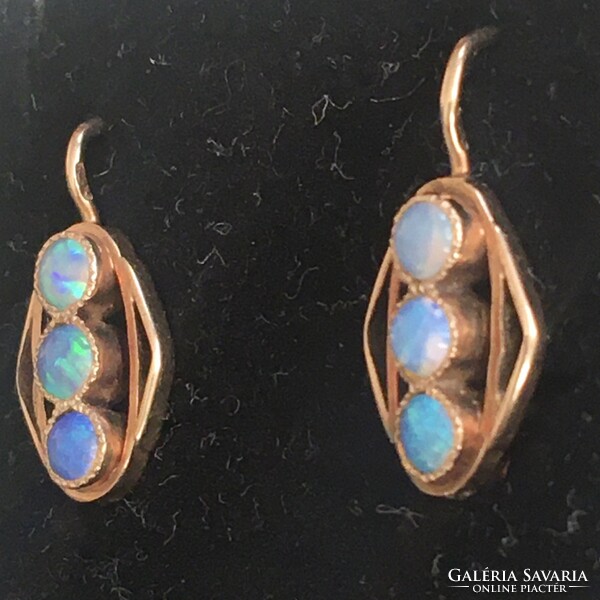 Art deco noble opal gold earrings antique fox