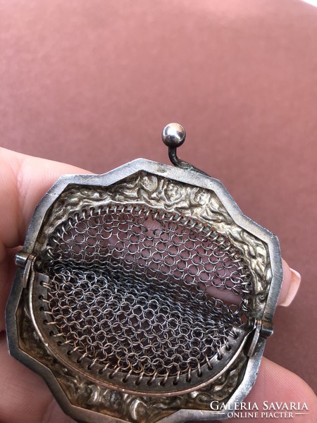 Antique silver Art Nouveau mini bag, purse, wallet