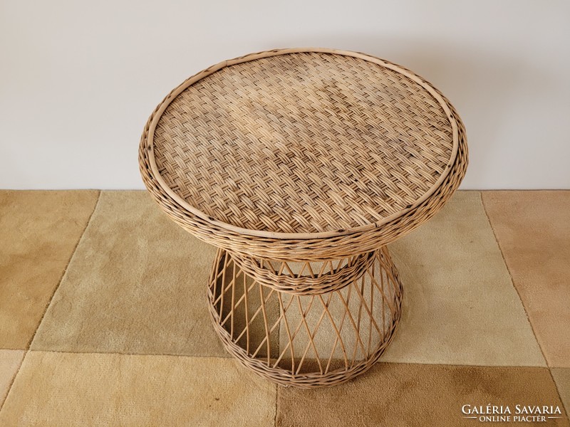 Retro old round garden rattan table wicker cane furniture