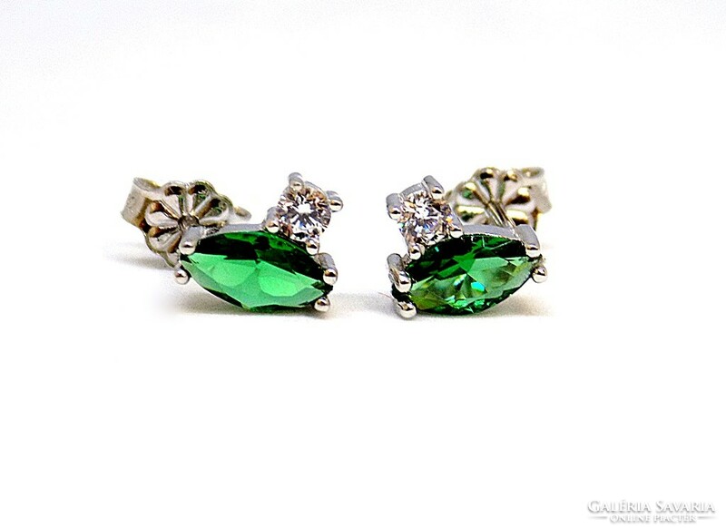 Green and white stone white gold earrings (zal-au117468))