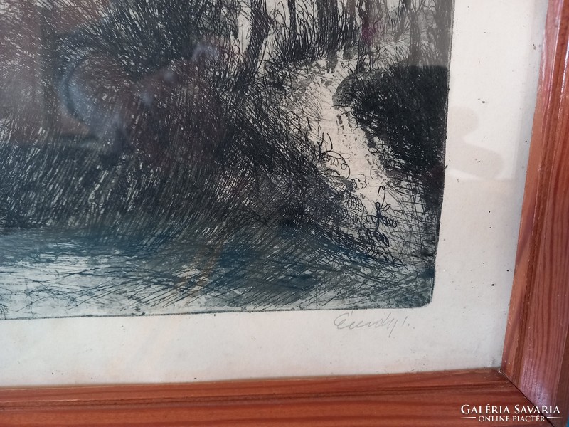 István élesdy for sale: edge of the forest, etching, signed in graphite pencil!