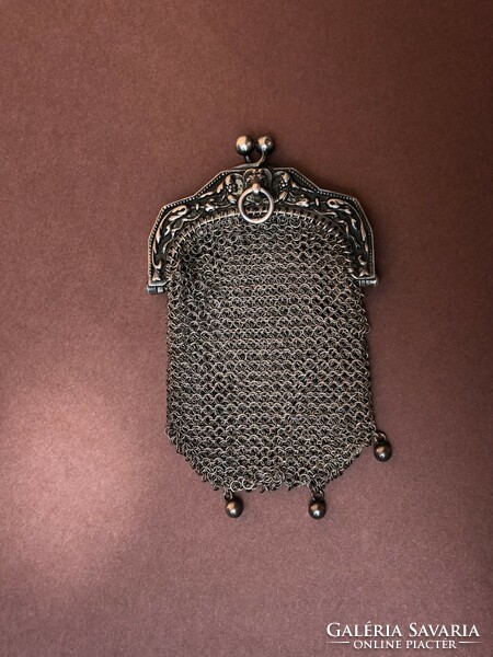 Antik ezüst szecessziós mini táska, szütyő, pénztárca
