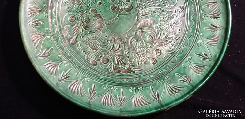 Korond green carved bird wall plate 31 cm