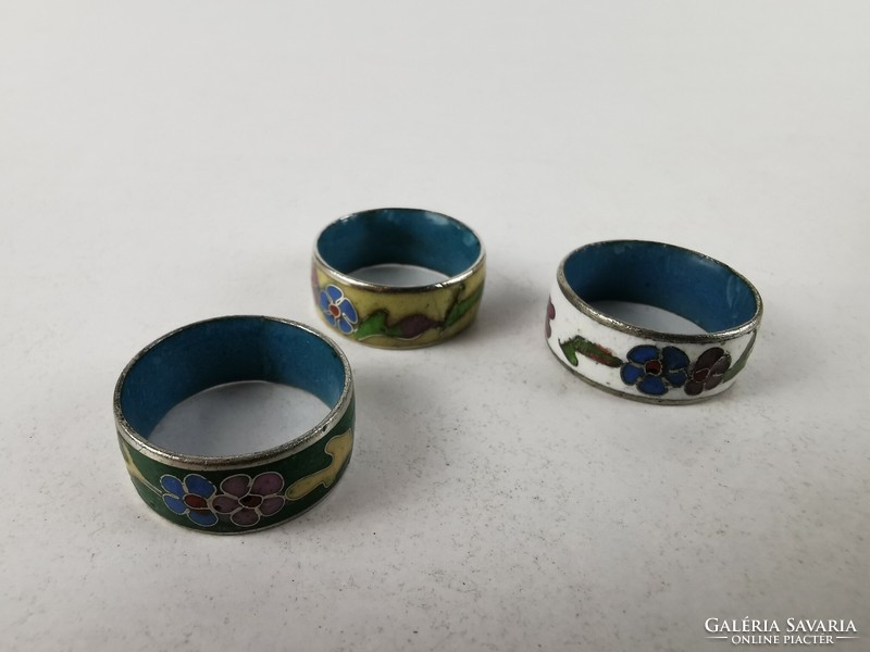 3 DB kínai antik cloisonne rekeszzománc gyűrű / Kézműves