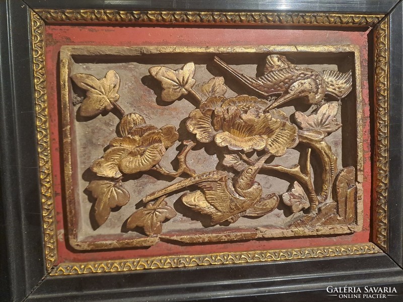 Antique Chinese carved wooden wall picture, relief, furniture decoration xix. Century (2)