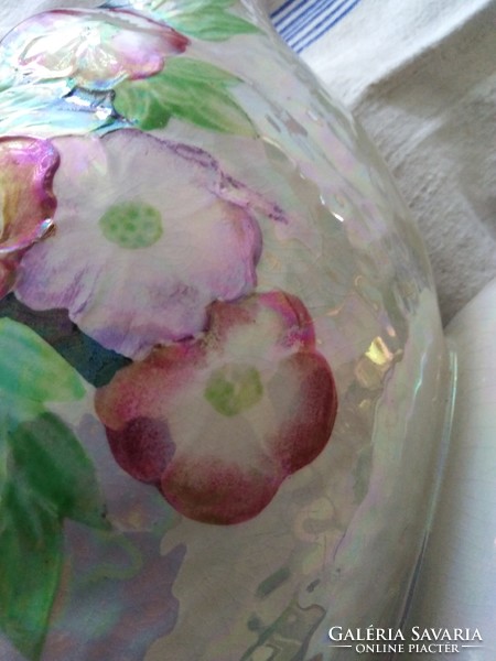 Iridescent glazed, faience flower pot, table decoration - hand painted