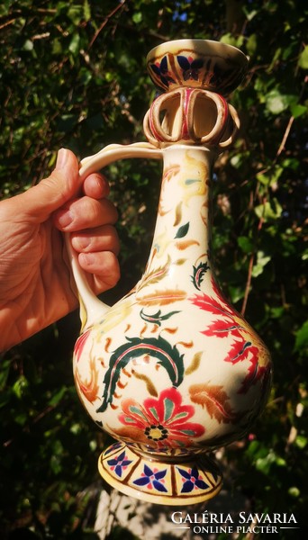 Antique Zsolnay beautiful decorative jug special rare piece 1800s xix. Century. Family seal