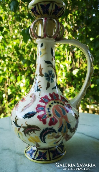 Antique Zsolnay beautiful decorative jug special rare piece 1800s xix. Century. Family seal