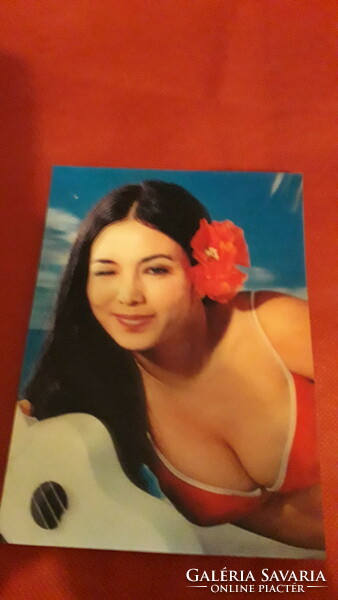 Old 3d postcard winking pretty black-haired oriental beauty girl according to the pictures