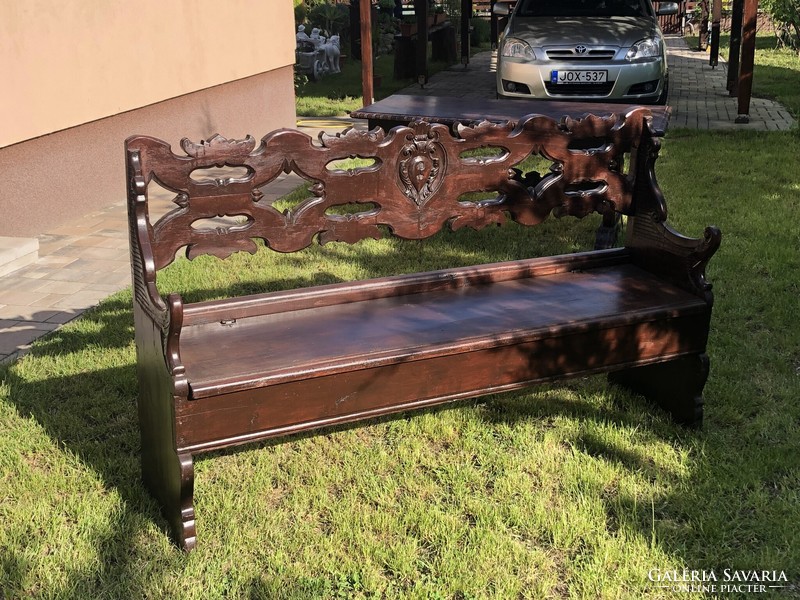 Unique richly carved table with bench for sale