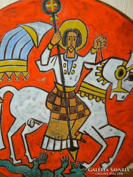 Rare Pál Ferenc wall plate: Saint György the dragon slayer