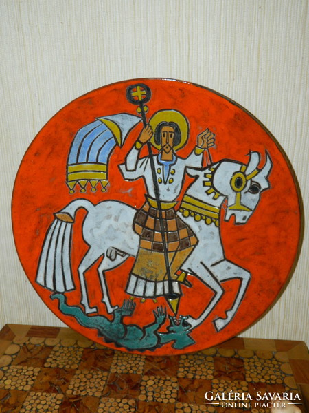 Rare Pál Ferenc wall plate: Saint György the dragon slayer