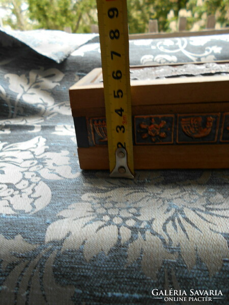 Retro fa doboz - rézlemez díszítéssel 14,5 cm X 9,5 cm