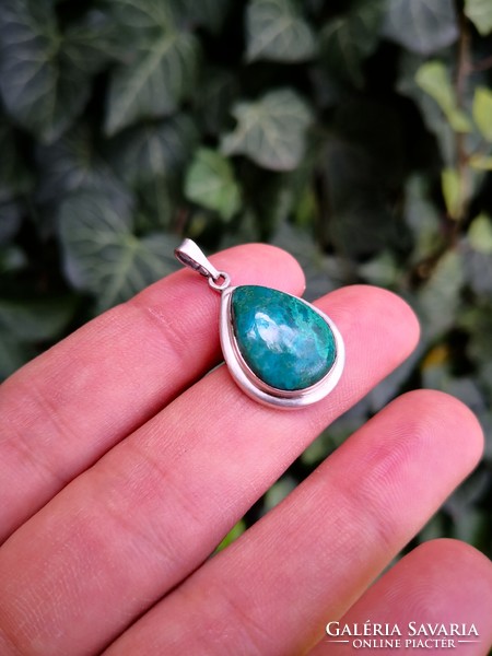 Chrysocolla silver pendant