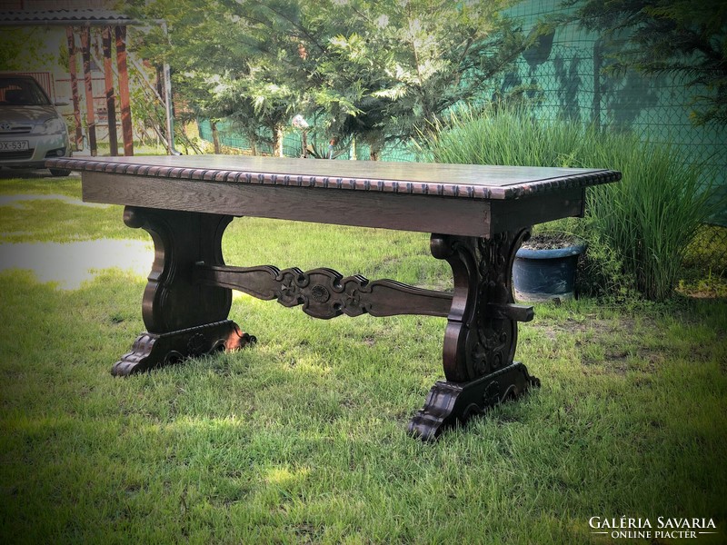 Unique richly carved table with bench for sale