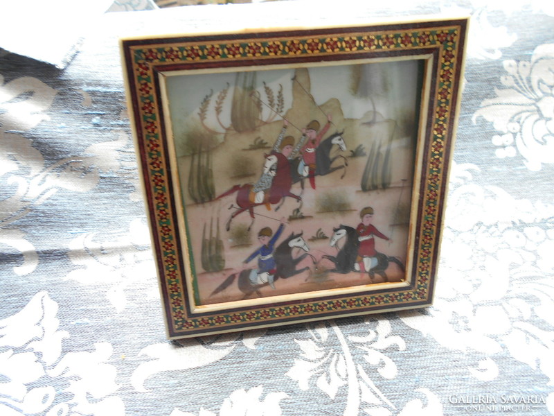 Persian hand painted framed miniature 11 cmx 11 cm