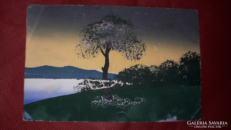 Antik cc. 1920 kézzel festett képeslap : Magányos fa  a képek szerint