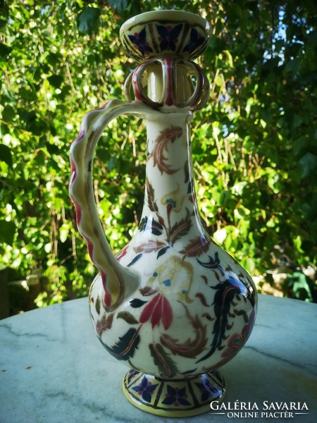 Antique Zsolnay beautiful decorative jug special rare piece 1800s xix. Century. Family seal