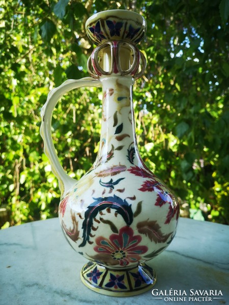 Antique Zsolnay beautiful decorative jug special rare piece 1800s xix. Century. Family seal