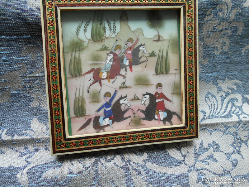 Persian hand painted framed miniature 11 cmx 11 cm